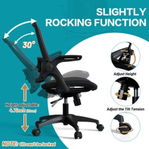 Ergonomic Mesh Office Chair Comfy Swivel Black Home Desk Chair Comfortable Modern Computer Chair Flip Up Arms with Lumbar Support Task Chair with Wheels Office Desk Chair Adjustable Height