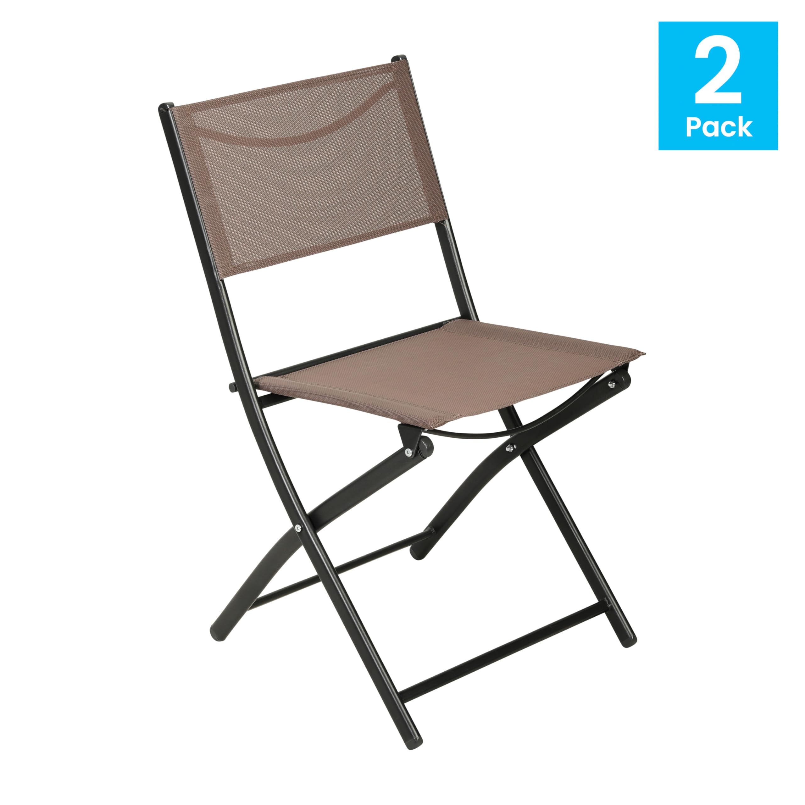 Flash Furniture Brazos Commercial Indoor-Outdoor Folding Chairs, Flex Comfort Backs/Seats, Metal Frames, Portable Lightweight Foldable Design, Set of 2, Brown/Black