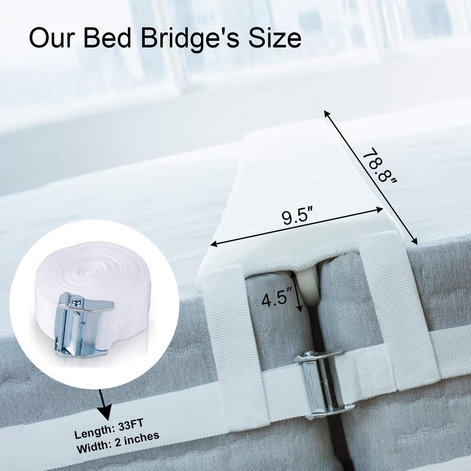 Aexeugne Bed Bridge, Convert Twin Beds into a King Size Bed, Fills The Gap Between Beds, Twin to King Bed Converter, Bed Gap Filler, Adjustable Bed Bridge Mattress Connector with Strap