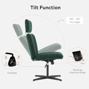 EYYTHUNG Home Office Chair No Wheels with Headrest Extra Wide Crossed Armless Desk Chair Adjustable Makeup Chair for Bedroom Dark Green