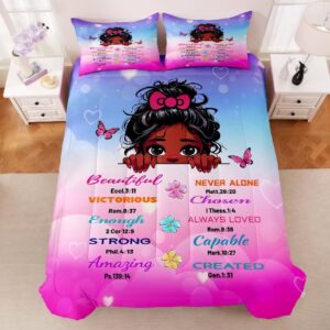 GRAT TIOC Black Girl Comforter Sets Twin,Black Girl Magic Bedding Set,African American Girl Comforter Set for Kids Afro Melanin Bedroom Bed Set