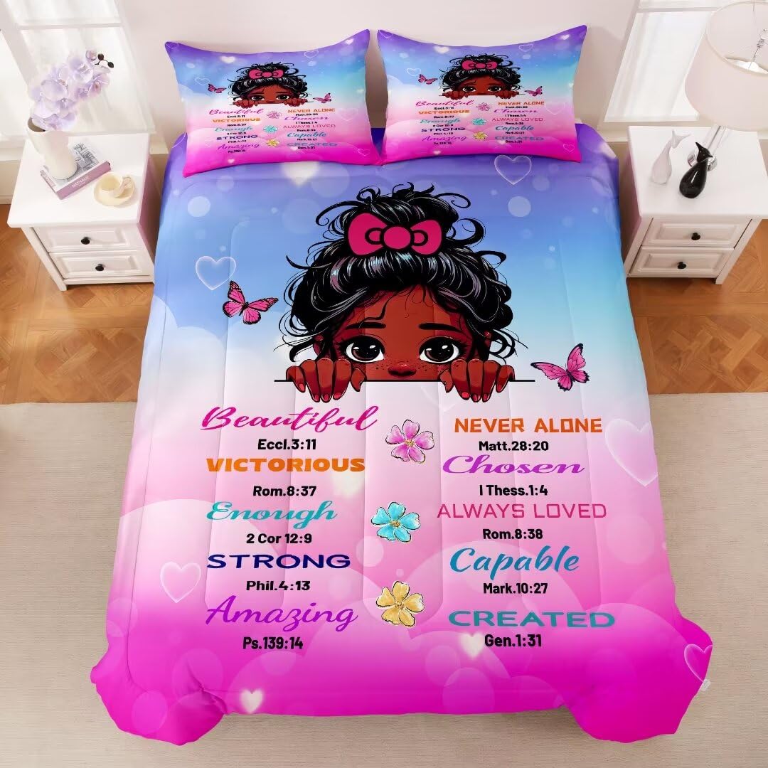 GRAT TIOC Black Girl Comforter Sets Twin,Black Girl Magic Bedding Set,African American Girl Comforter Set for Kids Afro Melanin Bedroom Bed Set