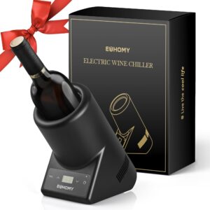 euhomy wine chiller electric, portable wine bottle chiller for 750ml wine & champagne, single bottle wine cooler on patio, keep cold up to 1 day- extra surprise for wine lovers