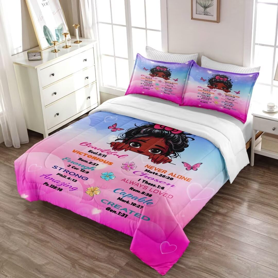 GRAT TIOC Black Girl Comforter Sets Twin,Black Girl Magic Bedding Set,African American Girl Comforter Set for Kids Afro Melanin Bedroom Bed Set