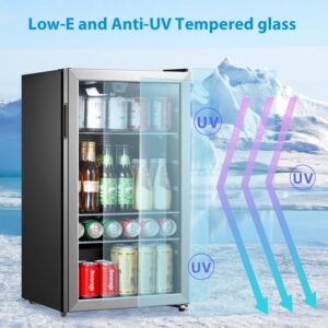 Midea MERV115T3AST 115 Cans Beverage Refrigerator with Adjustable Temperature, Removable Glass Shelf, LED Light, Silver