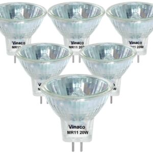 Vinaco MR11 GU4 Halogen Bulb, 6 Pack Long Lasting MR11 12V 20W，MR11 GZ4 Dimmable with 2800K Warm White, MR11 Bulb with GU4 Base, MR11 Halogen Bulb for Landscape, Accent, Track Lights & Fiber Optics