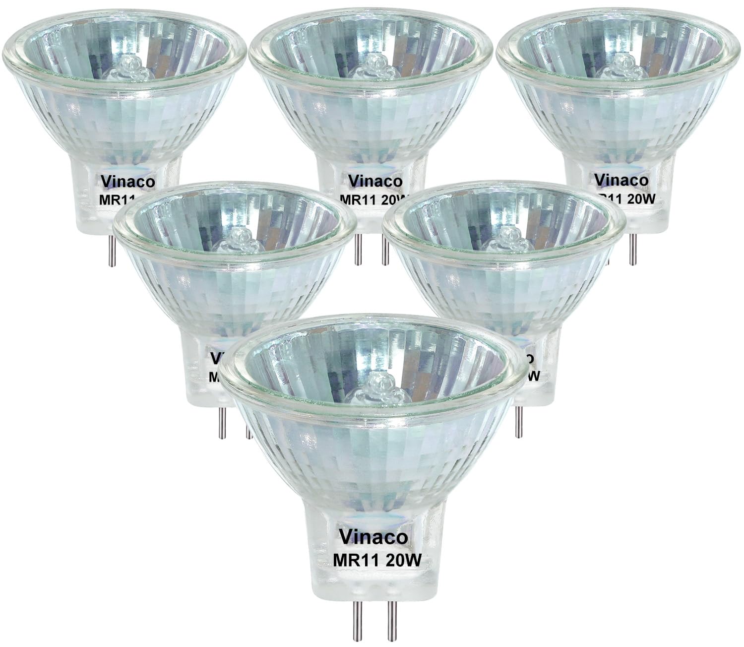 Vinaco MR11 GU4 Halogen Bulb, 6 Pack Long Lasting MR11 12V 20W，MR11 GZ4 Dimmable with 2800K Warm White, MR11 Bulb with GU4 Base, MR11 Halogen Bulb for Landscape, Accent, Track Lights & Fiber Optics