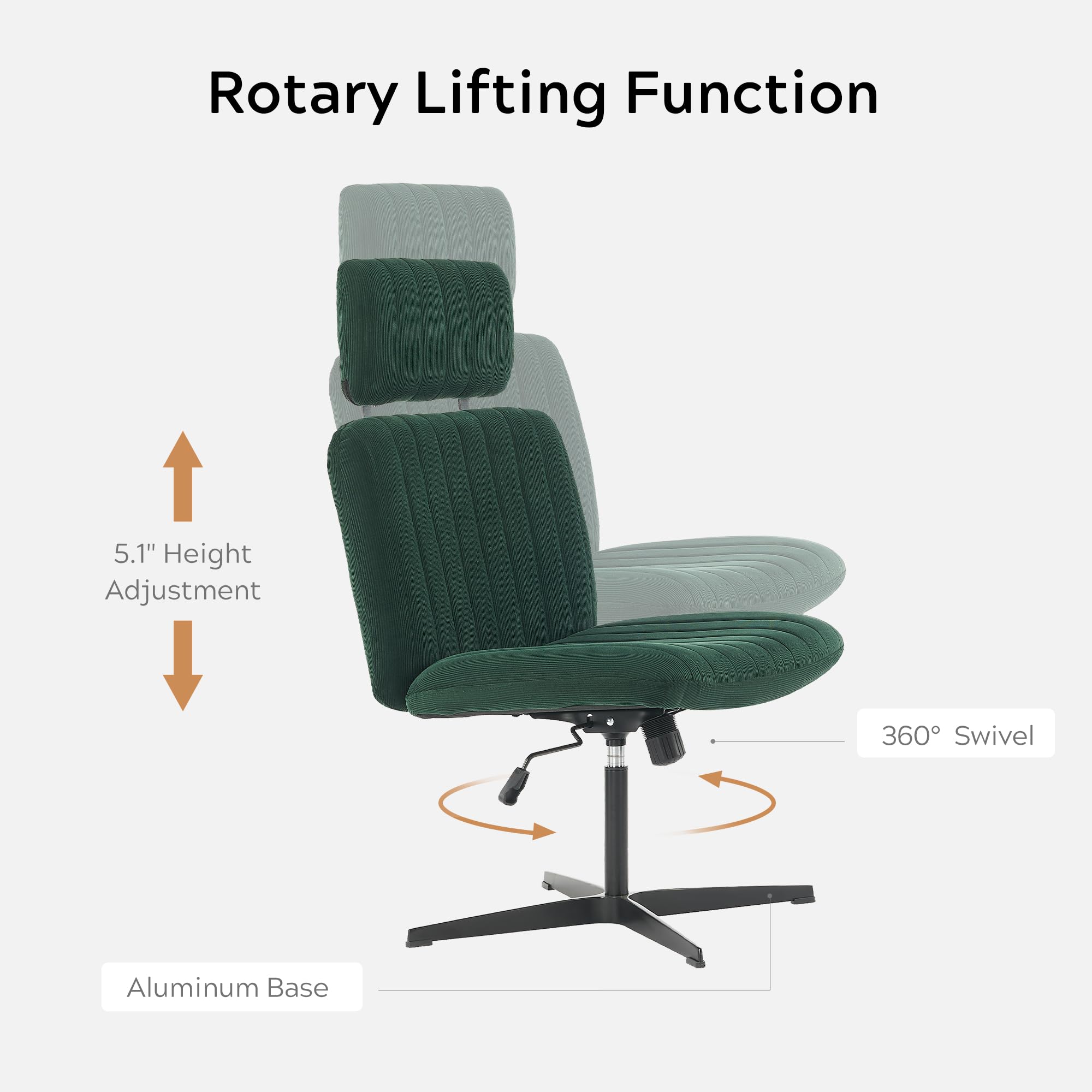 EYYTHUNG Home Office Chair No Wheels with Headrest Extra Wide Crossed Armless Desk Chair Adjustable Makeup Chair for Bedroom Dark Green