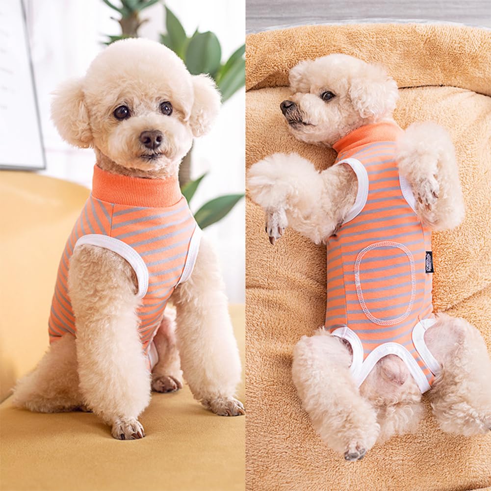 Paipeper Dog Surgery Recovery Suit,Female Male Puppy Shirt,Dog Spay Neuter Onesie,E-Collar Cone Alternative,Abdominal Wound Protector,Prevent Licking Wound(Orange Gray Stripe-xs)