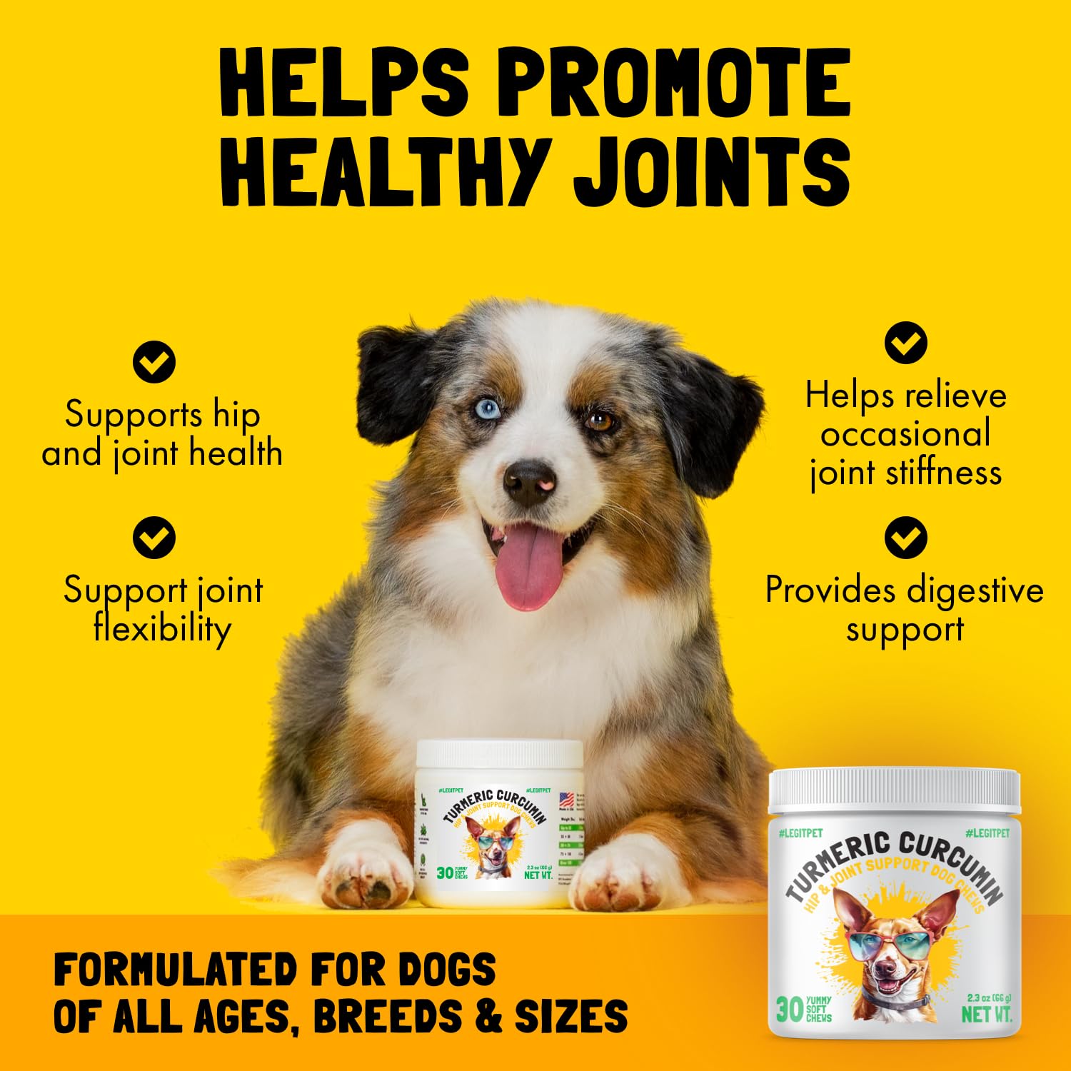 Turmeric Curcumin Hip & Joint Dogs Supplement Anti-Inflammatory Support for Arthritis & Mobility with Collagen & BioPerine Pain Relief Antioxidant Digestive Cardiovascular and Liver Health 30 Chews