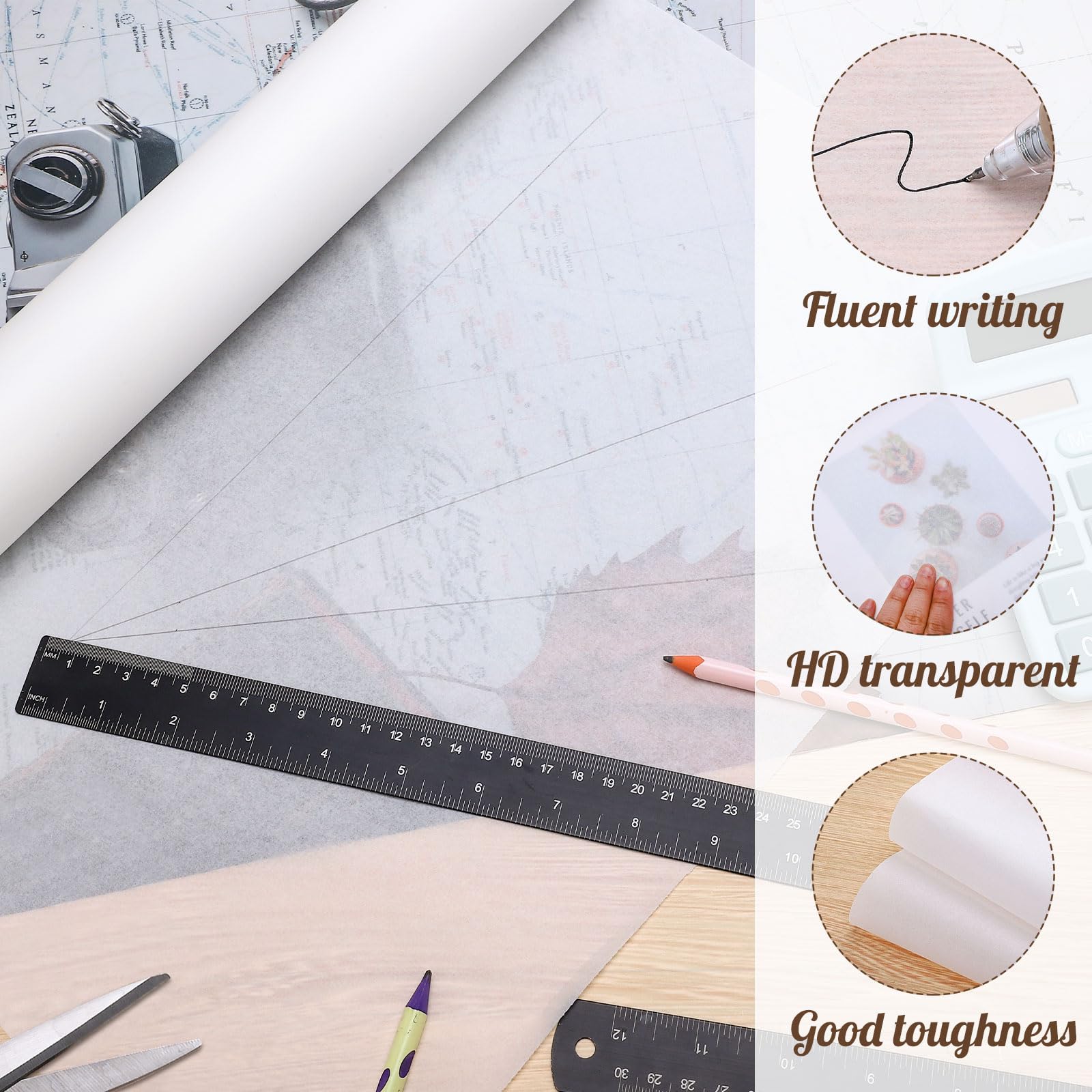 Tracing Paper Roll 17in x 25yd, White Trace Paper Pattern Paper Translucent Tracing Paper for Sewing, Drawing, Sketching, Gift Wrapping