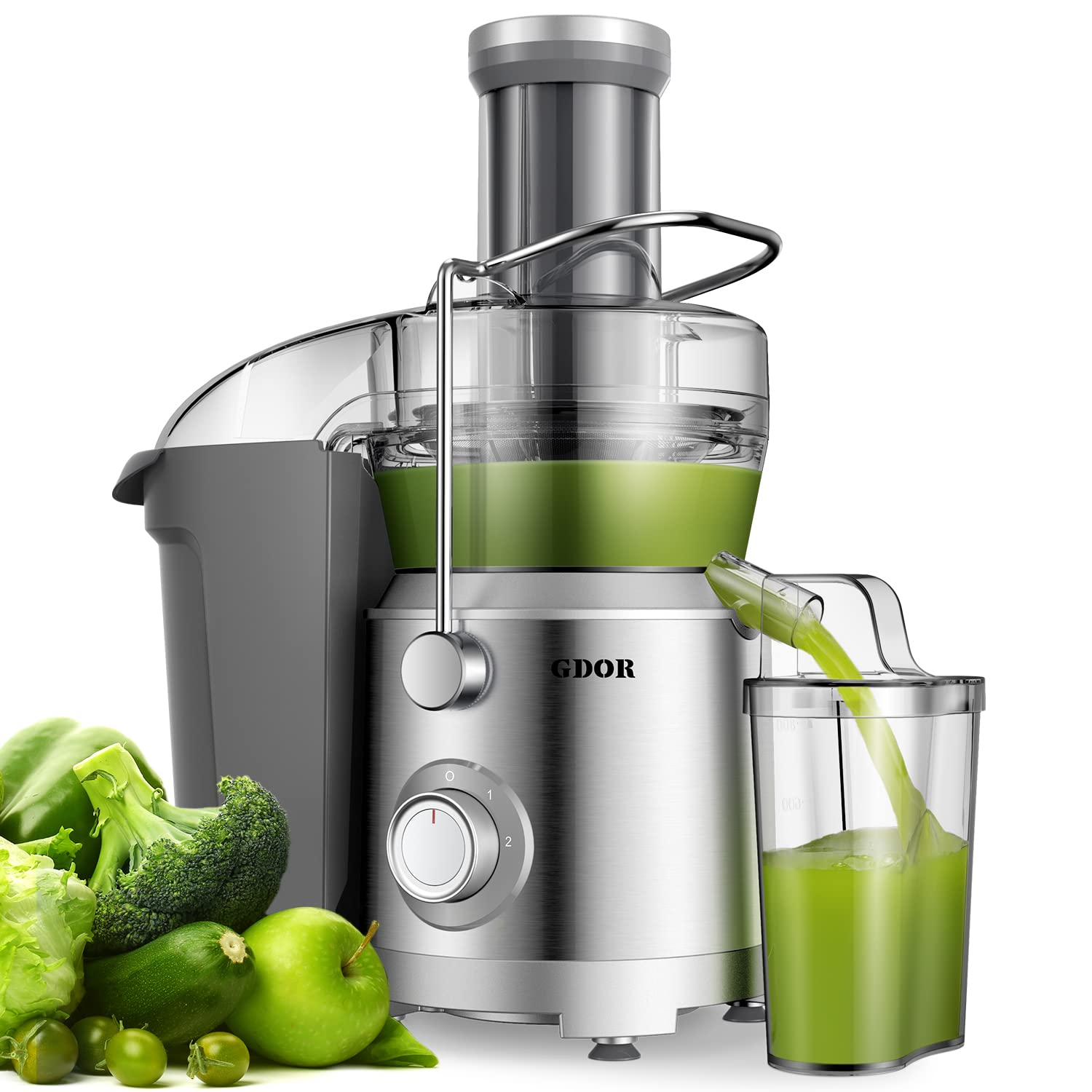 GDOR 1300W Juicer Machines Plus with Larger 3.2” Feed Chute, Titanium Enhanced Cut Disc Centrifugal Juice Extractor, Full Copper Motor Heavy Duty, for Whole Fruits, Veggies, Dual Speeds, BPA-Free