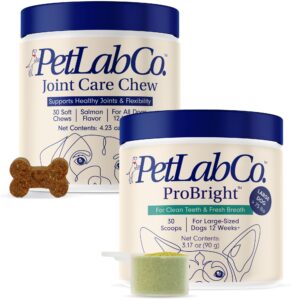 petlab co. – breath & joint bundle: dental powder for an effortless clean in 1 scoop for large dogs & joint care chews for dogs supporting mobility & occasional joint stiffness