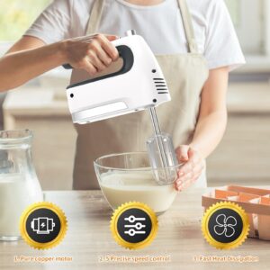 CBQ Hand Mixer Electric, 5-Speed 400W Powerful Motor, Hand Mixer Electric Handheld with Storage Case, Turbo Boost and 5x Accessories, Flat Beaters, Dough Hooks, Whisk (White)