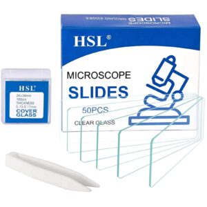 hsl microscope slides and covers,24x24mm square cover glass 100pcs and 50cps blank ground edge glass slides for monocular binocular trinocular microscope lab coverslips cover slips kids adults.