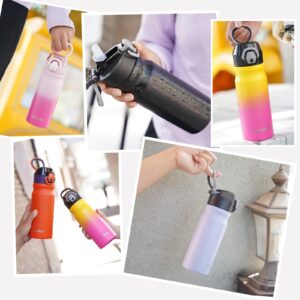 Konokyo Insulated Water Bottle with Straw and Carry Loop,18 oz Stainless Steel Double Wall Vaccum Metal Water Flask with Leak-proof Lid,Pink