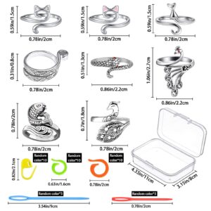 GYSYELL 8 Pcs Crochet Ring with 30 Stitch Markers and 6 pcs Large Eye Plastic Sewing Needles,Crochet Ring for Finger with Storage Box,Crochet Tension Ring for DIY Crocheting and Sewing Crafts