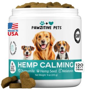 hemp calming chews for dogs - anxiety relief melatonin for dogs - usa product - dog calming chews for stress, separation anxiety, fireworks, thunder, travel, vet visits - 120 soft dog calming treats