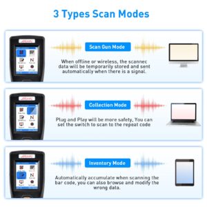 JRHC Wireless Barcode Scanner, 2D Barcode Scanner Inventory 1D & PDF417 Data Collector Portable Data Terminal Inventory Device with 2.4G Wireless & USB Wired Connection Qr Code Scanner