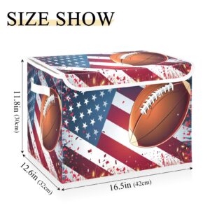 Storage Bins with Lids and Handles,Football and American Flag Storage Box Storage Basket with Cover Collapsible Organizer Containers for Home Closet, Shelves