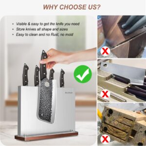 Magnetic Knife Holder Knife Block: Stainless Steel Knife Block Without Knives, Double Sided Magnetic Knife Holder Rack for Kitchen Counter, Knife Magnet Storage Stand With Wood Base-Silver