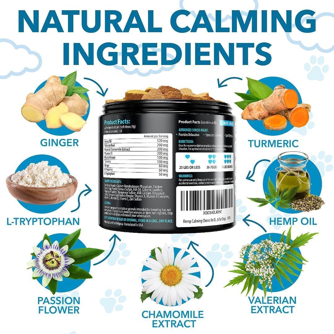 Dog Calming Treats - Helps with Situational Dog Anxiety, Separation, Barking, Stress Relief - Calming Aid for All Breeds & Sizes