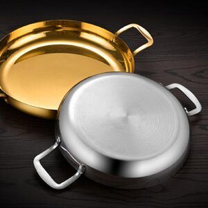 GFHVDC Paella Pan Gold Stainless Steel Skillet Pan Large Skillet,Griddle,Large Saute Pan with Lid,Jumbo Cooker,Induction Pan,Dishwasher and Oven Safe For Home Cooking,Gold,36CM