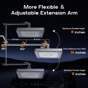 PinWin LED Shower Head, 8'' Large LED Rainfall Shower Head with 16'' Adjustable Upgraded Extension Arm,High Pressure Handheld Spray with LED Color Changing Based on Water Temperature,Easy Installation