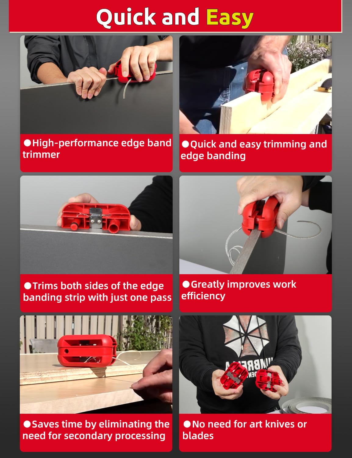 Edge Banding Trimmer, Edge Banding Cutter with Tungsten Carbide Blades, Woodworking Edge Banding Trimmer Tool for All Directions