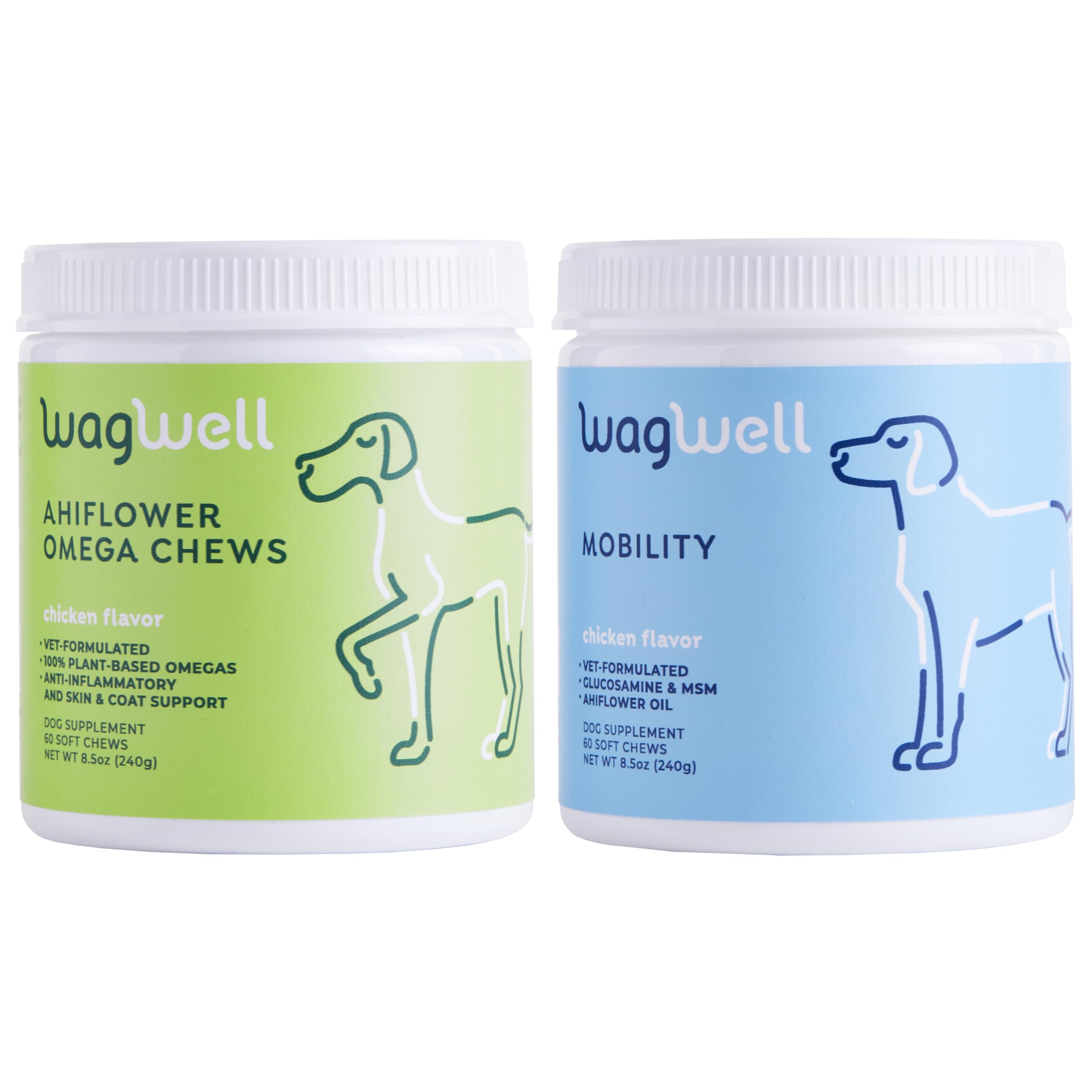 WagWell Ahiflower Omega Oil Dog Chews & Mobility Chews Bundle - Skin, Coat, Hip and Joint Supplement for Dogs