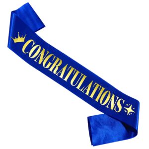 congratulations sash for girl boy,blue satin gold foil glitter sash,birthday,wedding, retirement,graduation,job,promotion celebration,award ceremony,baby shower party sign decorations gifts