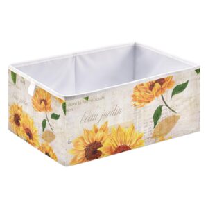 Qilmy Yellow Sunflower Cube Storage Bin Large Foldable Storage Basket for Shelves, Closets, Laundry, Nursery, Home Decor, 11 x 11 x 11 Inch