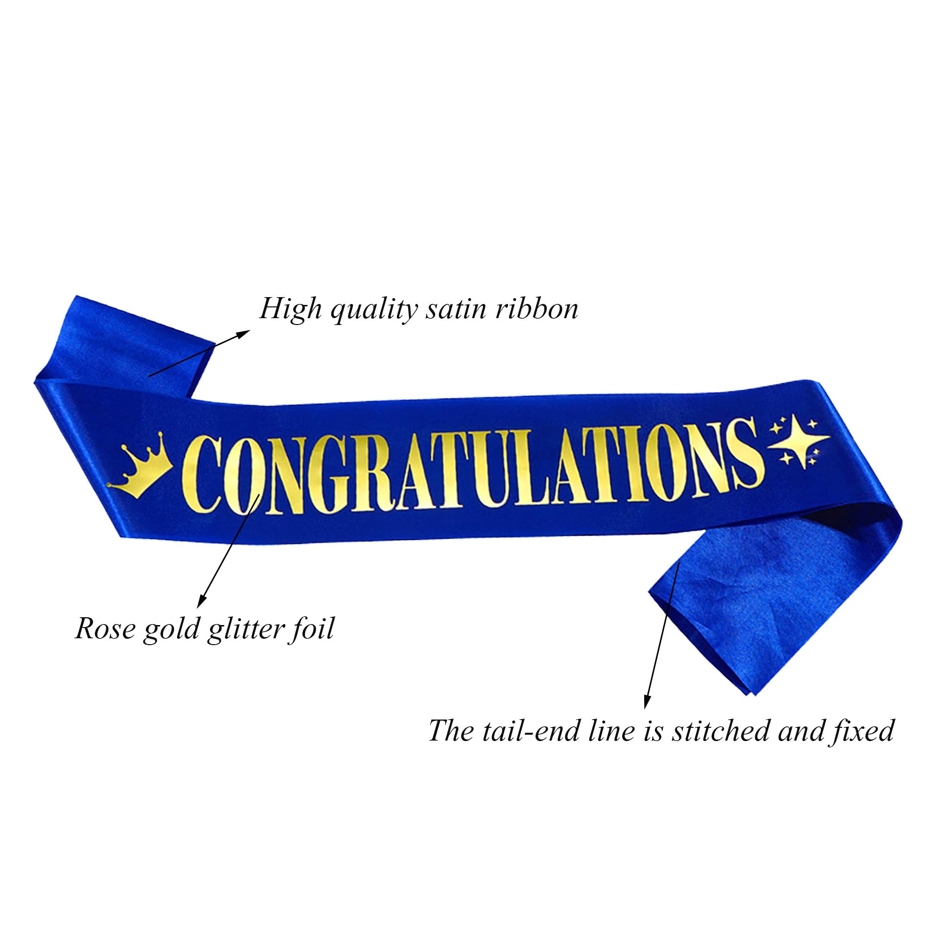 Congratulations Sash for Girl Boy,Blue Satin Gold Foil Glitter Sash,Birthday,Wedding, Retirement,Graduation,Job,Promotion Celebration,Award Ceremony,Baby Shower Party Sign Decorations Gifts