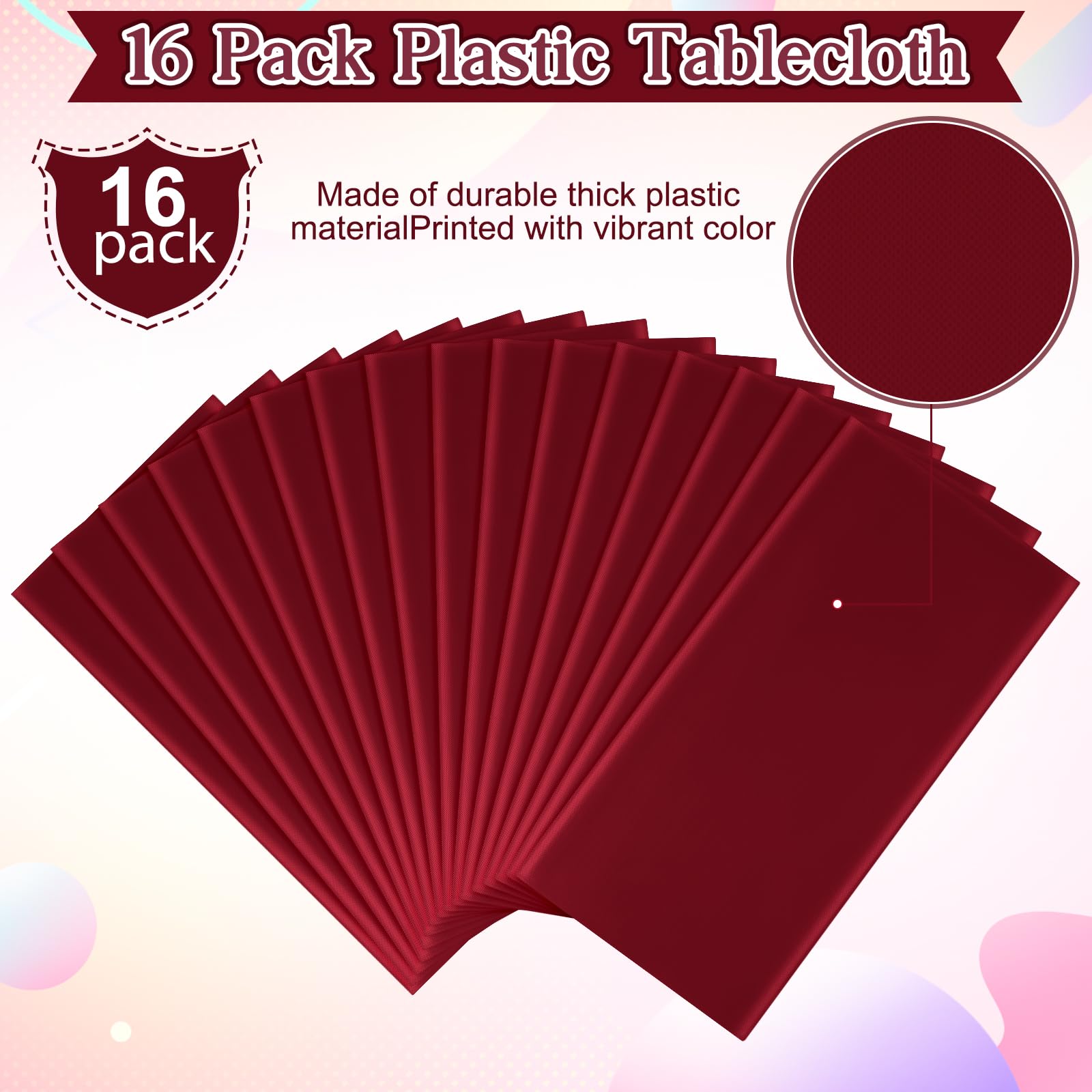 16 Pack Maroon Plastic Tablecloth for Rectangle Tables, Premium Decorative Burgundy Disposable Table Cloths for Parties, Rectangle Party Table Cover for Birthday Anniversary Graduation, 54x108 Inch