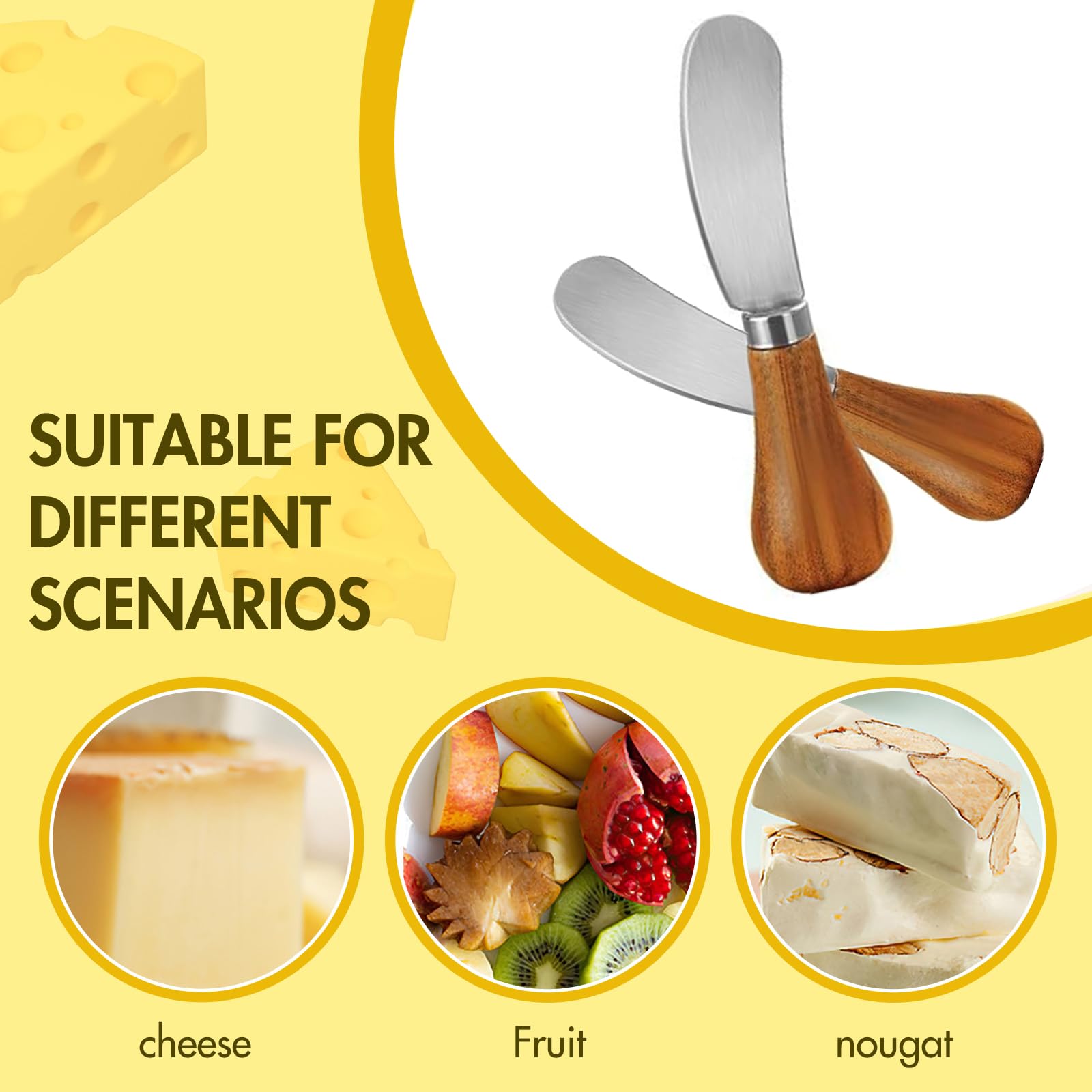 Houkiper Butter Spreader Knife, 2 Pack Stainless Steel Cheese Spreader with Wooden Handle 12.5cm Small Butter Knife for Kitchen, Butter Knife Spreader for Vegetables Fruits Cheese Picnic