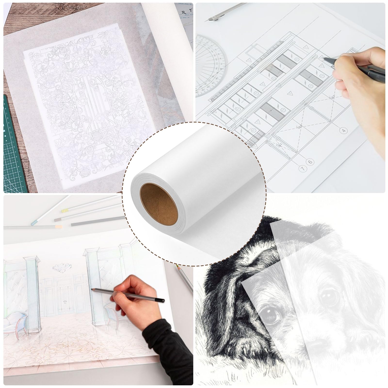 Tracing Paper Roll 17in x 25yd, White Trace Paper Pattern Paper Translucent Tracing Paper for Sewing, Drawing, Sketching, Gift Wrapping