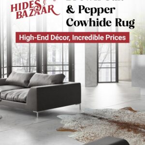 HIDES BAZAAR Cow Rugs for Living Room & Office Premium Salt and Pepper Rug Cowhide Rug - Brown & White Cowskin Rugs Made from Genuine Cowhide Leather - Cow Hide Rugs 6x8 ft