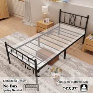 ZINUCOZY 14 in Twin Bed Frame with Headboard and Footboard No Box Spring Needed Heavy Duty Platform 450 lbs Noise Free Easy to Assemble Bed Frame Twin Size Non-Slip Black Twin Metal Frame