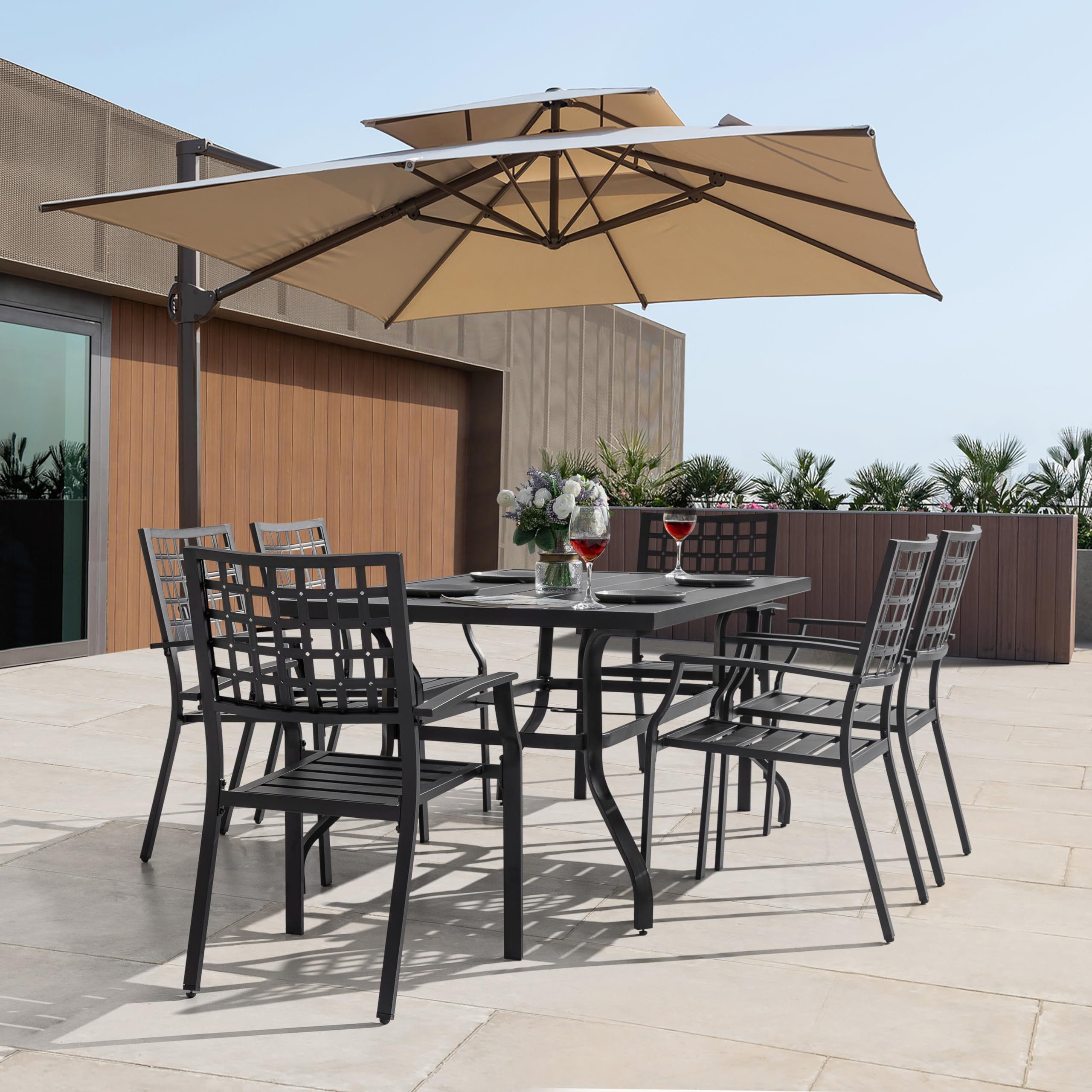 NUU GARDEN Patio Dining Chairs Set of 6, 300Lbs Stackable Outdoor Dining Chairs with Armrest, Wrought Iron Metal Chairs Patio Chairs for Backyard Lawn, Deck, Poolside, Porch, Bistro, Black