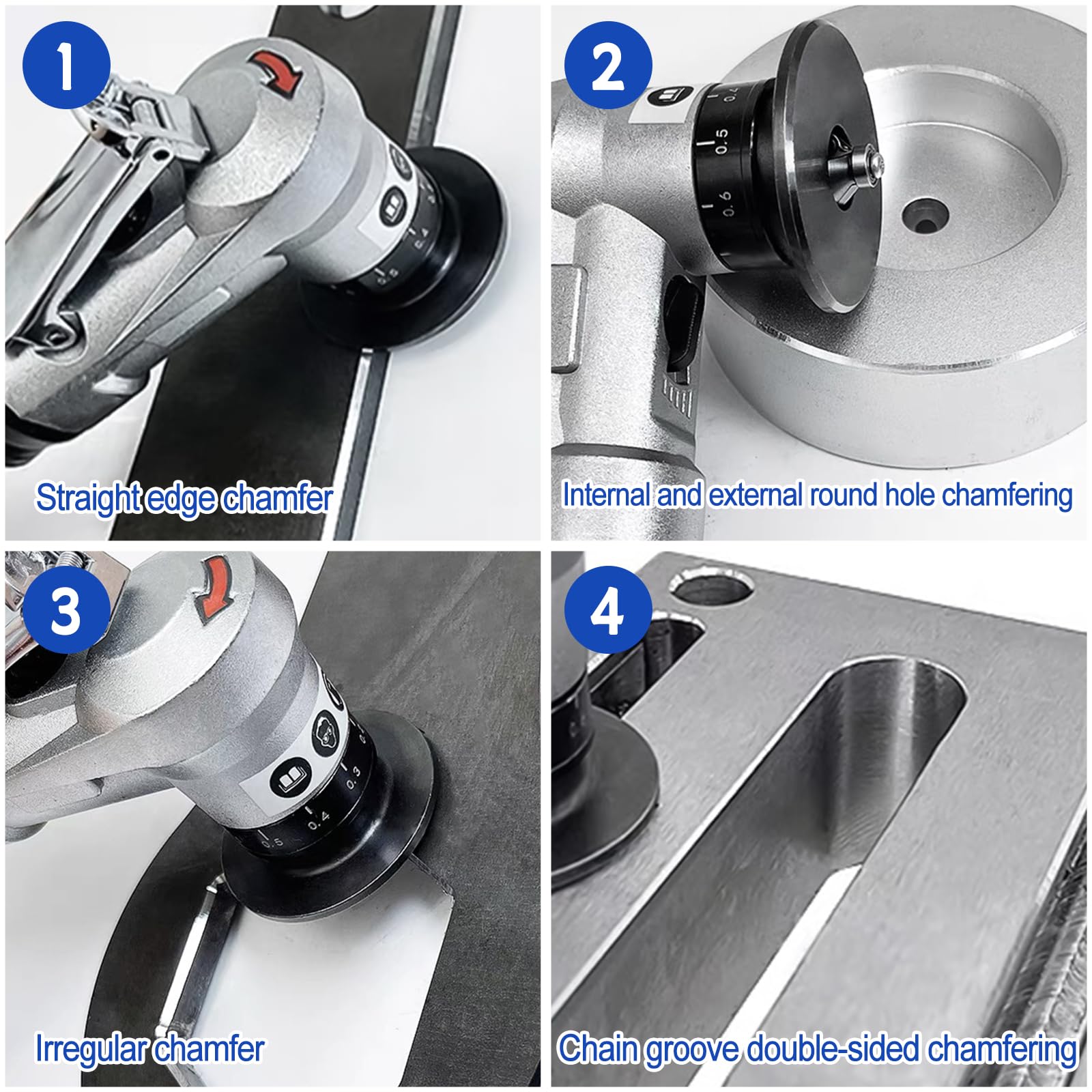 HSOKEW Mini Chamfering Machine, Handheld Air Beveling Machine Pneumatic Tool Air Beveling Edge Beveler for Metal Trimming Arc Corner Deburring Linear Beveling Trimming (Black,6*R+ 6*C blade+4*bearing)