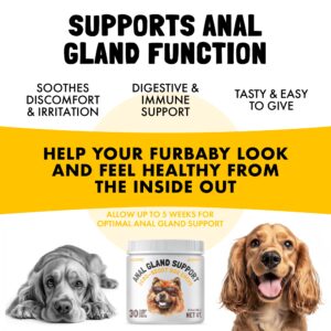 Anal Gland Relief Chews for Dogs - Fiber & Digestive Support Supplement - Soft Chews for Healthy Bowel & Gland Function - Helps Reduce Scooting - Promotes Dog Health & Comfort 30 pcs