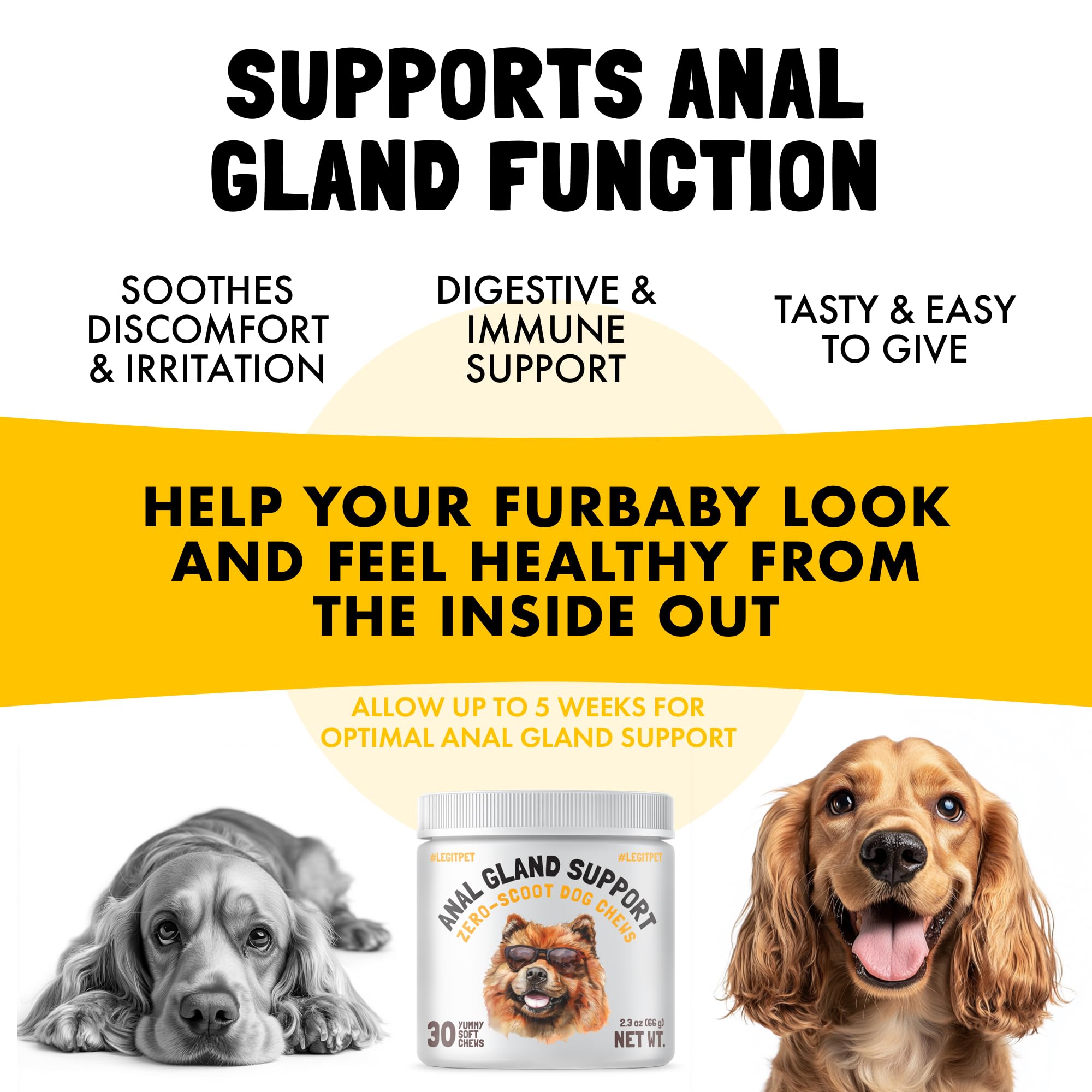 Anal Gland Relief Chews for Dogs - Fiber & Digestive Support Supplement - Soft Chews for Healthy Bowel & Gland Function - Helps Reduce Scooting - Promotes Dog Health & Comfort 30 pcs