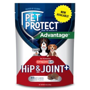 pet protect from the makers of advantage vet-formulated hip & joint+ supplement for dogs | 60 chews