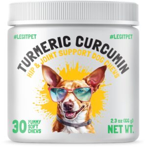 turmeric curcumin hip & joint dogs supplement anti-inflammatory support for arthritis & mobility with collagen & bioperine pain relief antioxidant digestive cardiovascular and liver health 30 chews