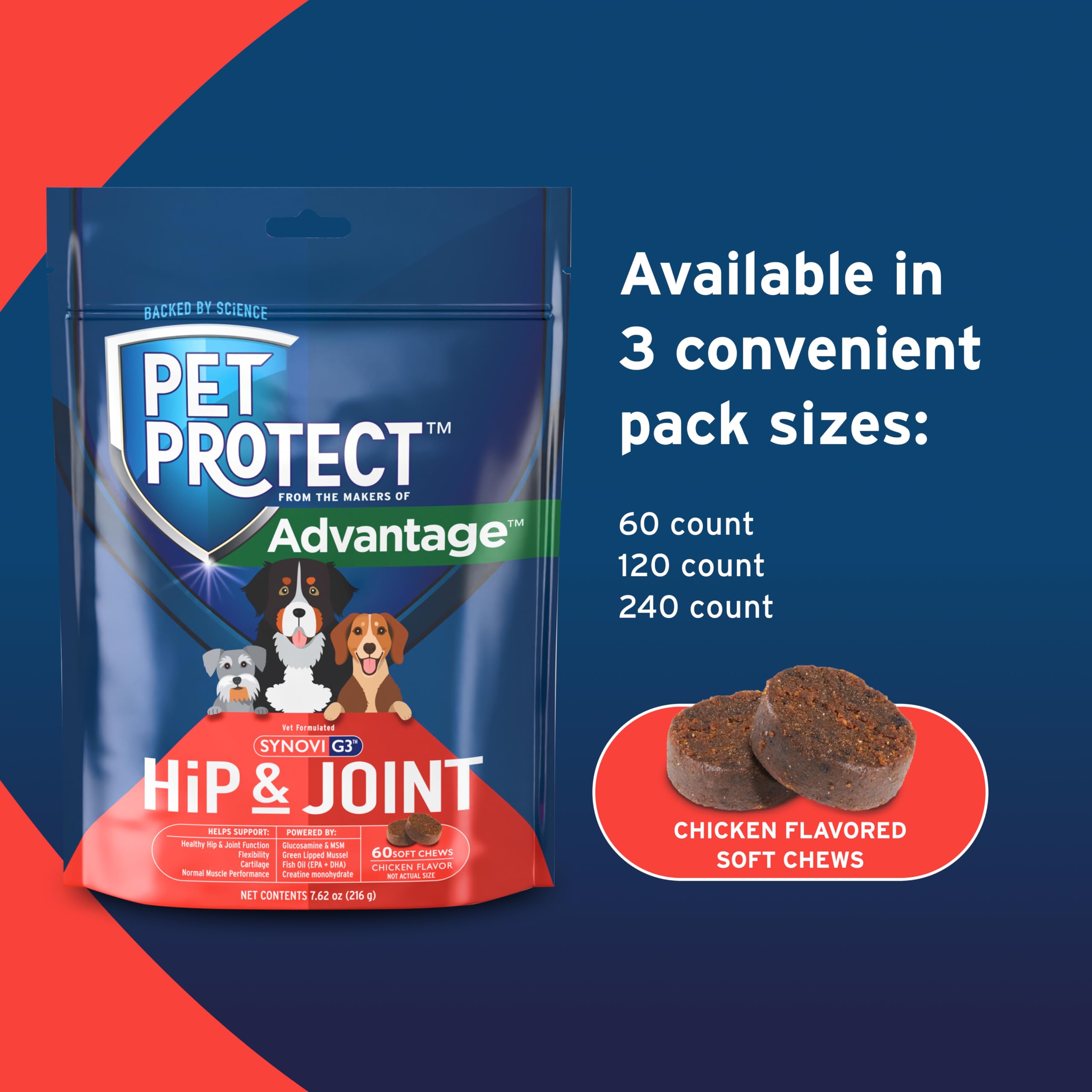 Pet Protect from The Makers of Advantage Vet-Formulated Hip & Joint Supplement for Dogs | 60 Chews