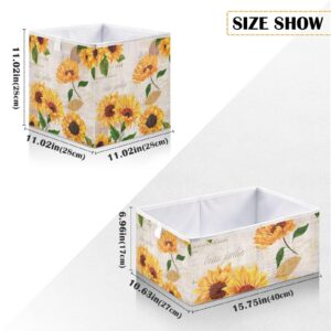 Qilmy Yellow Sunflower Cube Storage Bin Large Foldable Storage Basket for Shelves, Closets, Laundry, Nursery, Home Decor, 11 x 11 x 11 Inch