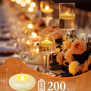 Homemory 24 Pack 3” Flameless Led Floating Candles, 200 Hour Battery Operated Flickering Waterproof Tealights for Cylinder Vases, Centerpieces at Wedding, Party, Pool, Holiday (Ivory Base)