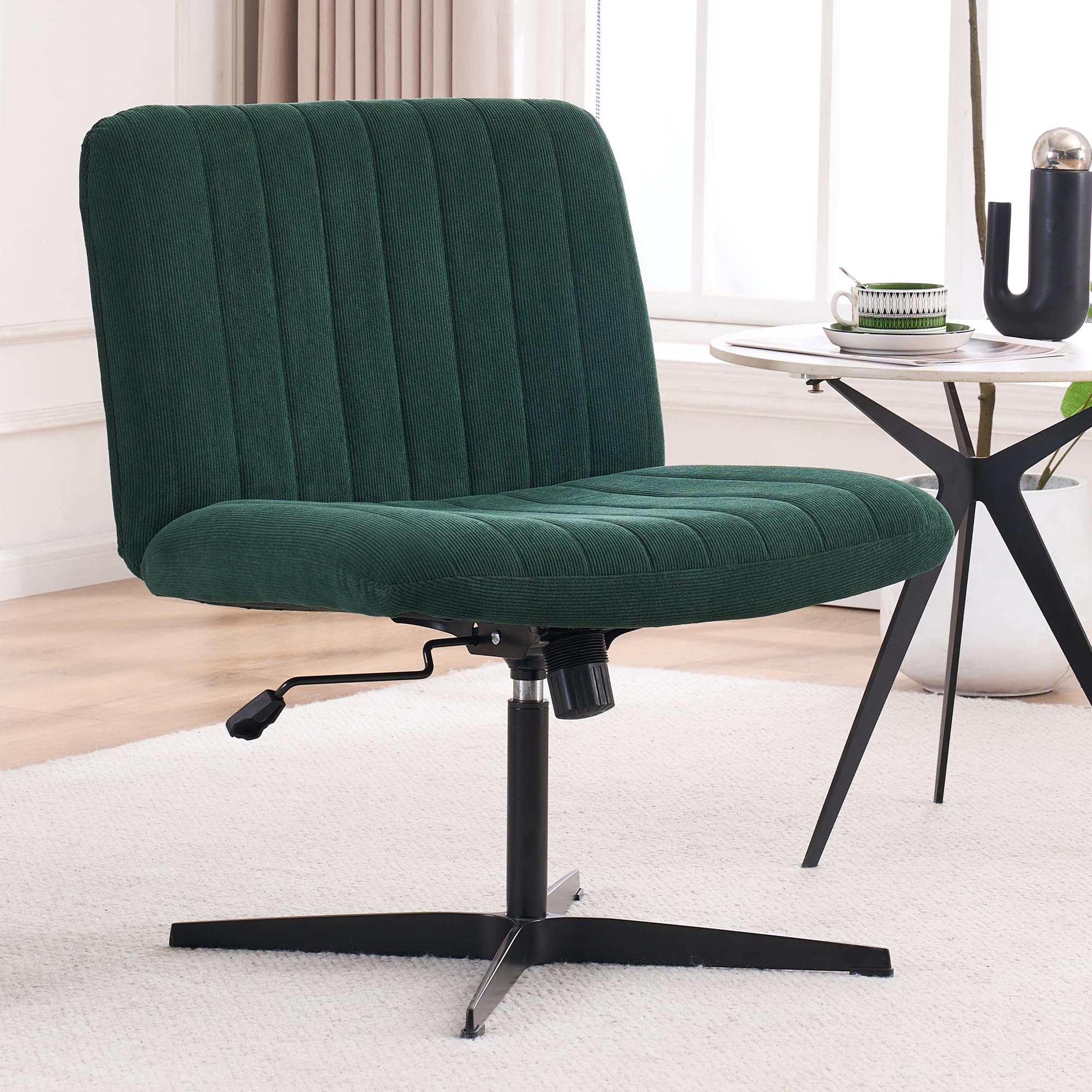 EYYTHUNG Green Criss Cross Chair No Wheels Armless Wide Seat Office Chair Swivel Vanity Velvet Padded Vanity Chair for Girls