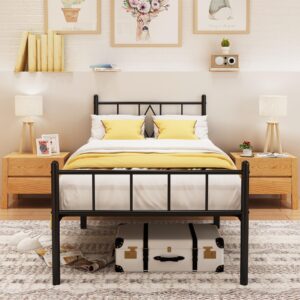 ZINUCOZY 14 in Twin Bed Frame with Headboard and Footboard No Box Spring Needed Heavy Duty Platform 450 lbs Noise Free Easy to Assemble Bed Frame Twin Size Non-Slip Black Twin Metal Frame