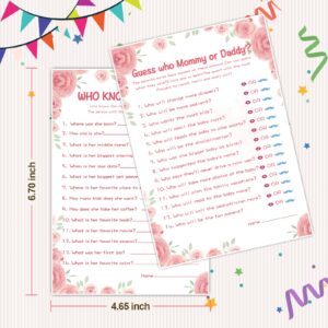 OLOUTAB Baby Shower Games for Girl-2 Games(50 of Each),Who Knows Mommy Best&Guess Who Mommy or Daddy,Double-Sided,Fun,Hilarious and Easy to Play